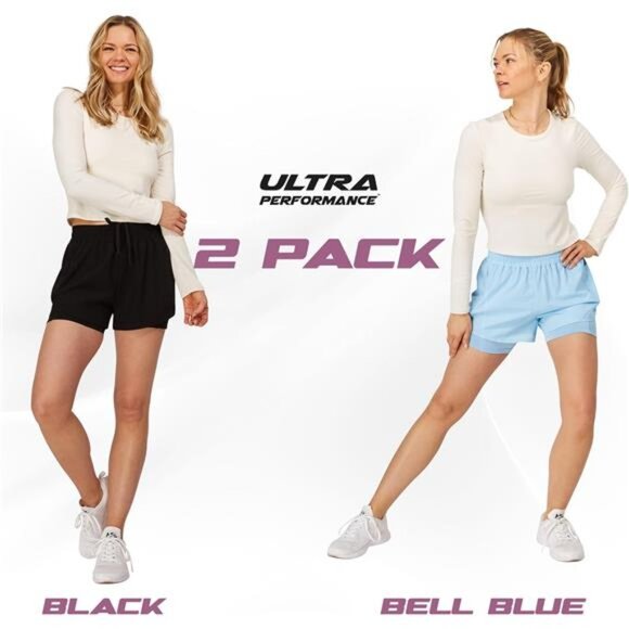 Ultra Performance Gym Shorts Women Pack of 2, Nylon Compression Workout Shorts - Picture 2 of 8